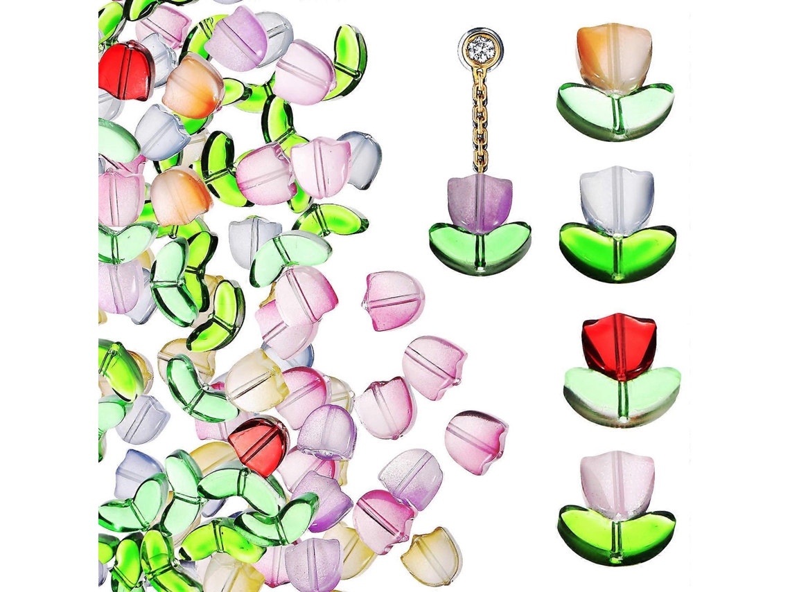 Cuentas de vidrio en forma de tulipán, diseño arcoíris, para la elaboración de joyas DIY (240 piezas).
