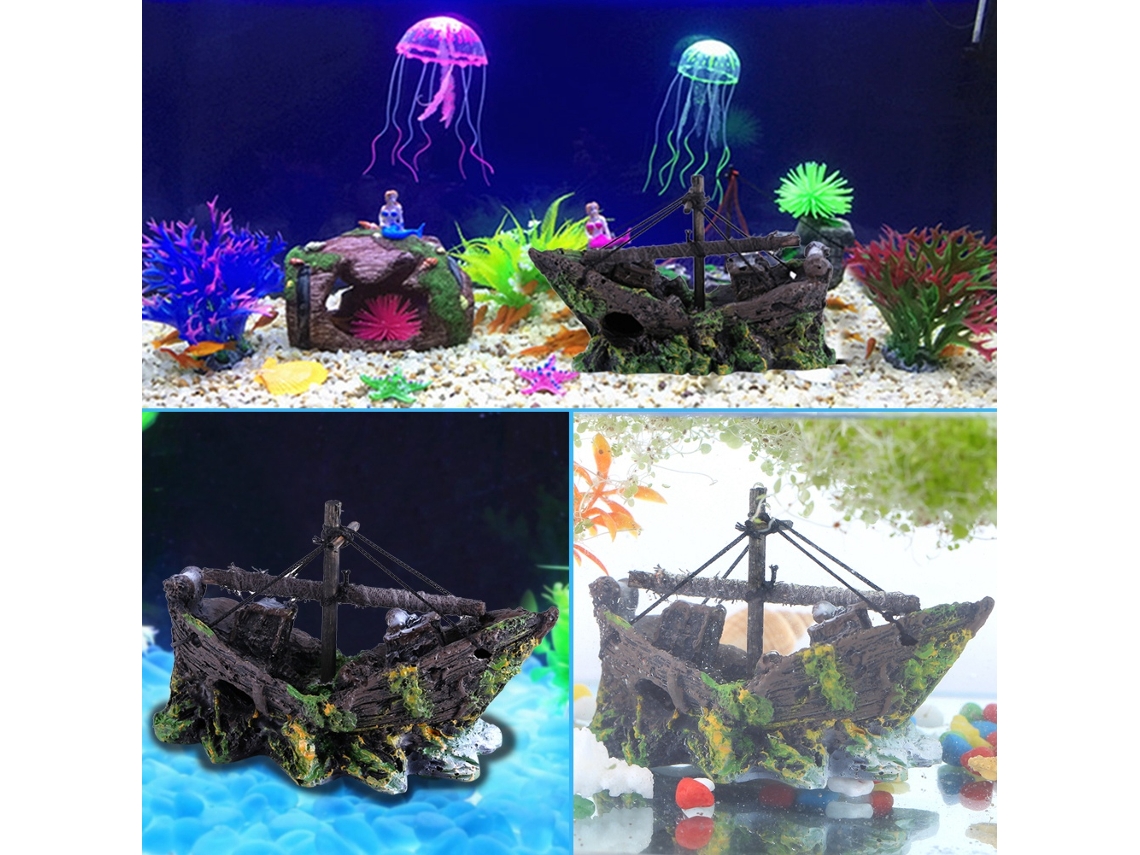 Adorno de barco de resina artificial para acuario