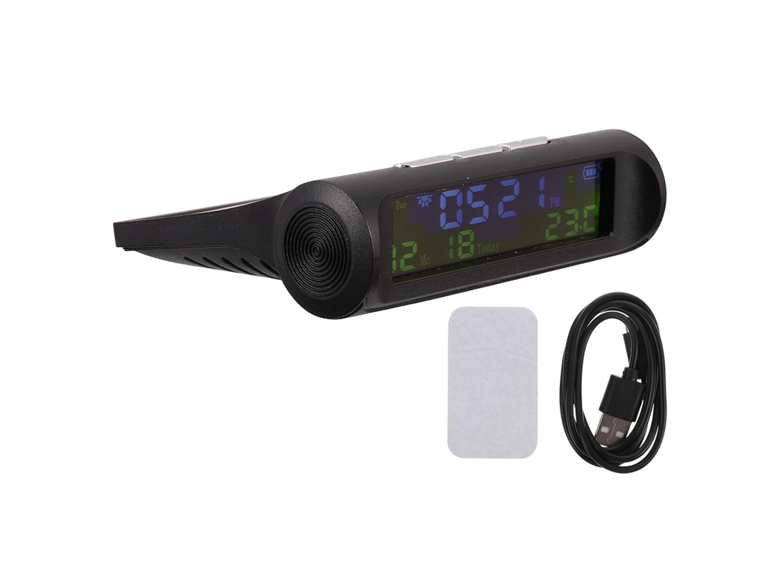 Reloj Digital, Calendario Anual Con Energía Solar Para Automóviles, Carcasa De Abs Negro Y Termómetro Incorporado.