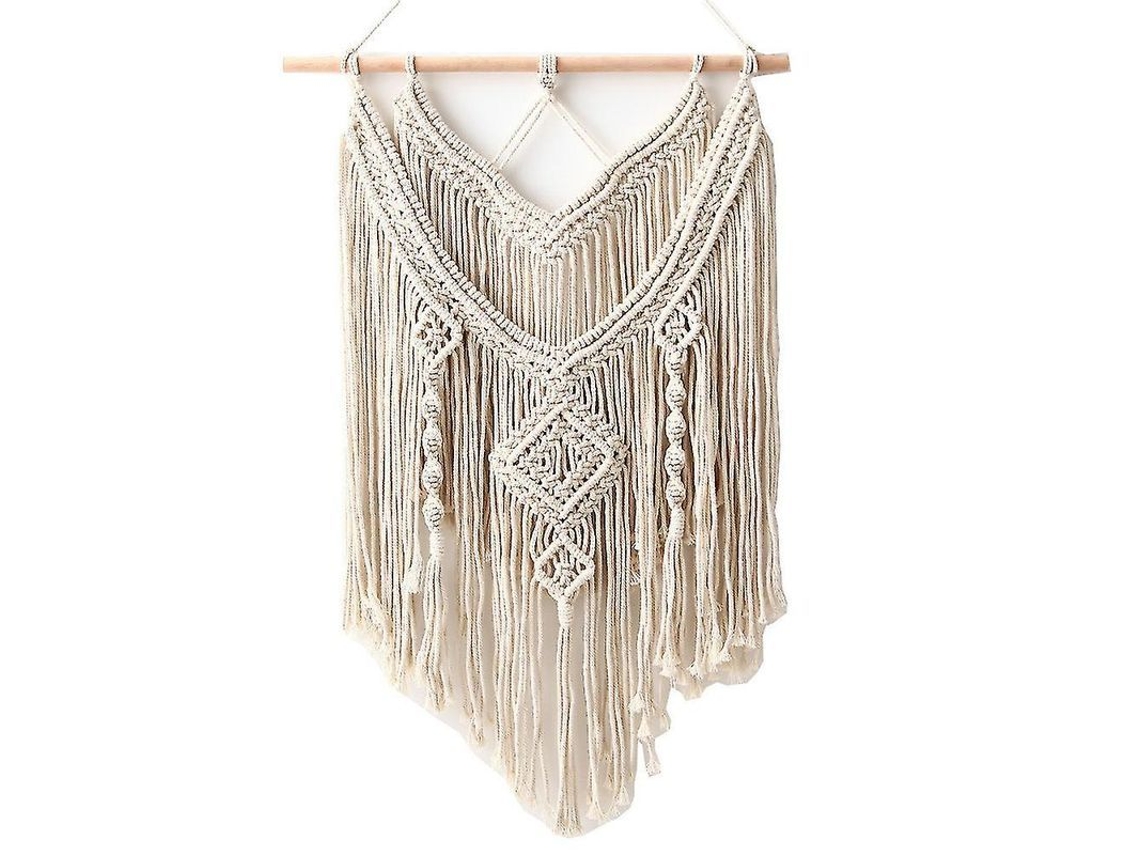 Colgante De Pared Macramé Boho Decoración Con Madera Flotante De 50x88cm Para Hogar