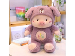 Ats-juguete De Cerdo Con Gorro De Oso Embroiderado Forma Cartoon Relleno De Algodón Pp Amigable Para La Piel Peluche Morado 30cm
