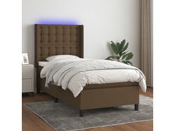 Cama Box Spring Colchón Y Luces Led Tela Marrón Oscuro 80x200cm