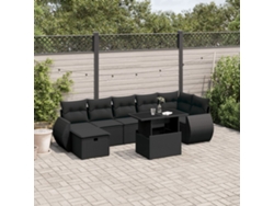 Conjunto de 8 sofás de jardín con cojines de mimbre sintético negro, Dkd Home Decor