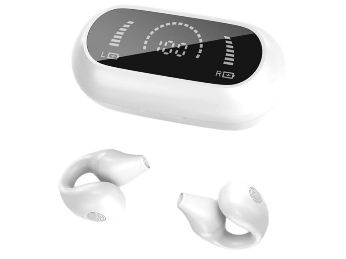 YEMAESRE Auriculares abiertos con clip sin conducción Bluetooth, color blanco