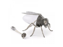 2026-13923-tarro De Miel Con Diseño De Abeja De Metal Y Vidrio Para Almacenamiento Y Decoración 1 Pieza Plata