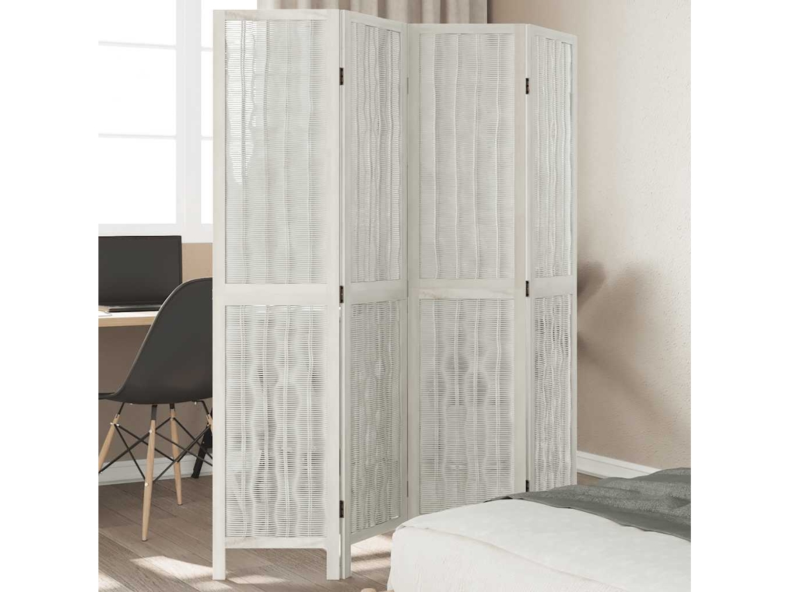 Biombo de 4 paneles de madera maciza de paulownia, blanco, Wsd529626 Lovely Home