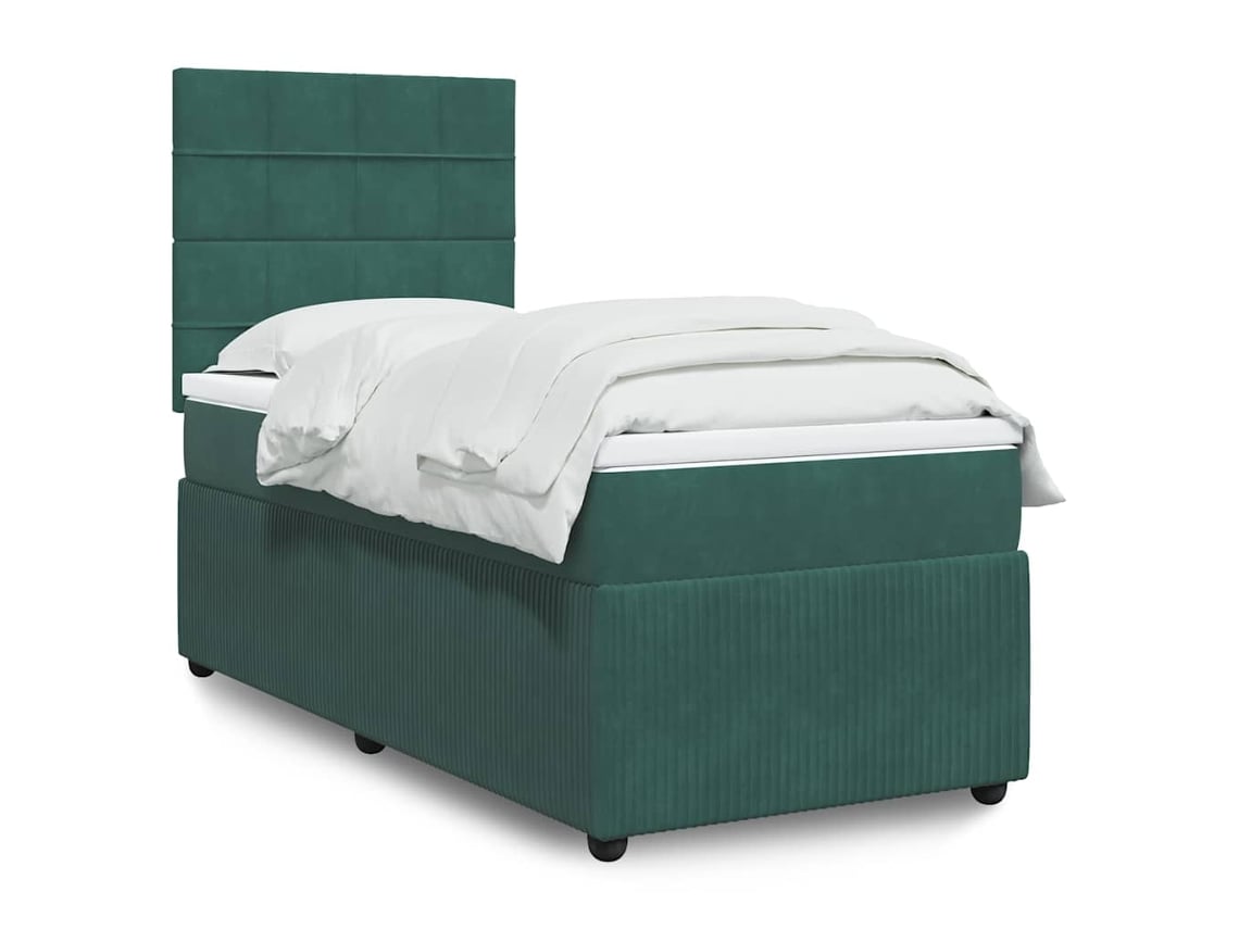 Cama Box Spring Con Colchón Terciopelo Verde Oscuro 90x190 Cm