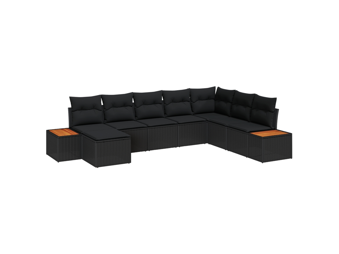 Conjunto 8 De Sofá De Jardín Con Cojines Vidaxl Negro Poliratán Acero