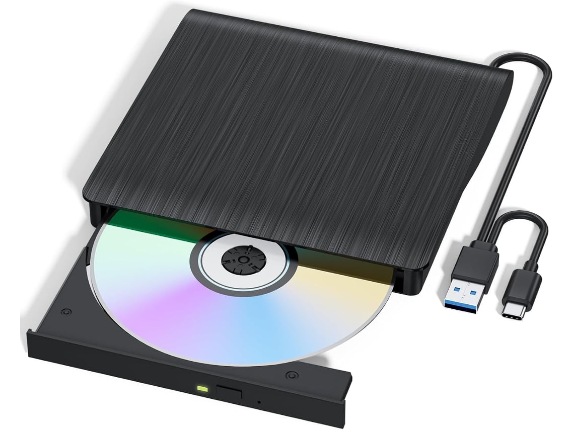 Unidad de CD/DVD externa, grabadora de CD Zruxe D999-A USB 3.0 y tipo C, reproductor de DVD portátil para computadora portátil (USB AC 2 en 1)