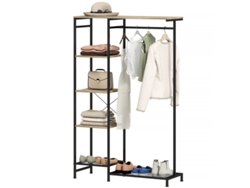 Perchero, Perchero con barra para ropa, zapatero, mueble de almacenaje con dispositivo antivuelco, Mc Star Oak