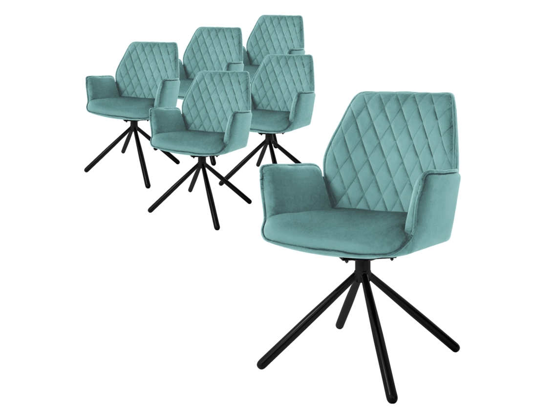 Conjunto 6X Cadeiras de Jantar em Veludo Verde Sálvia com Assento Giratório Ergonómico ML-DESIGN