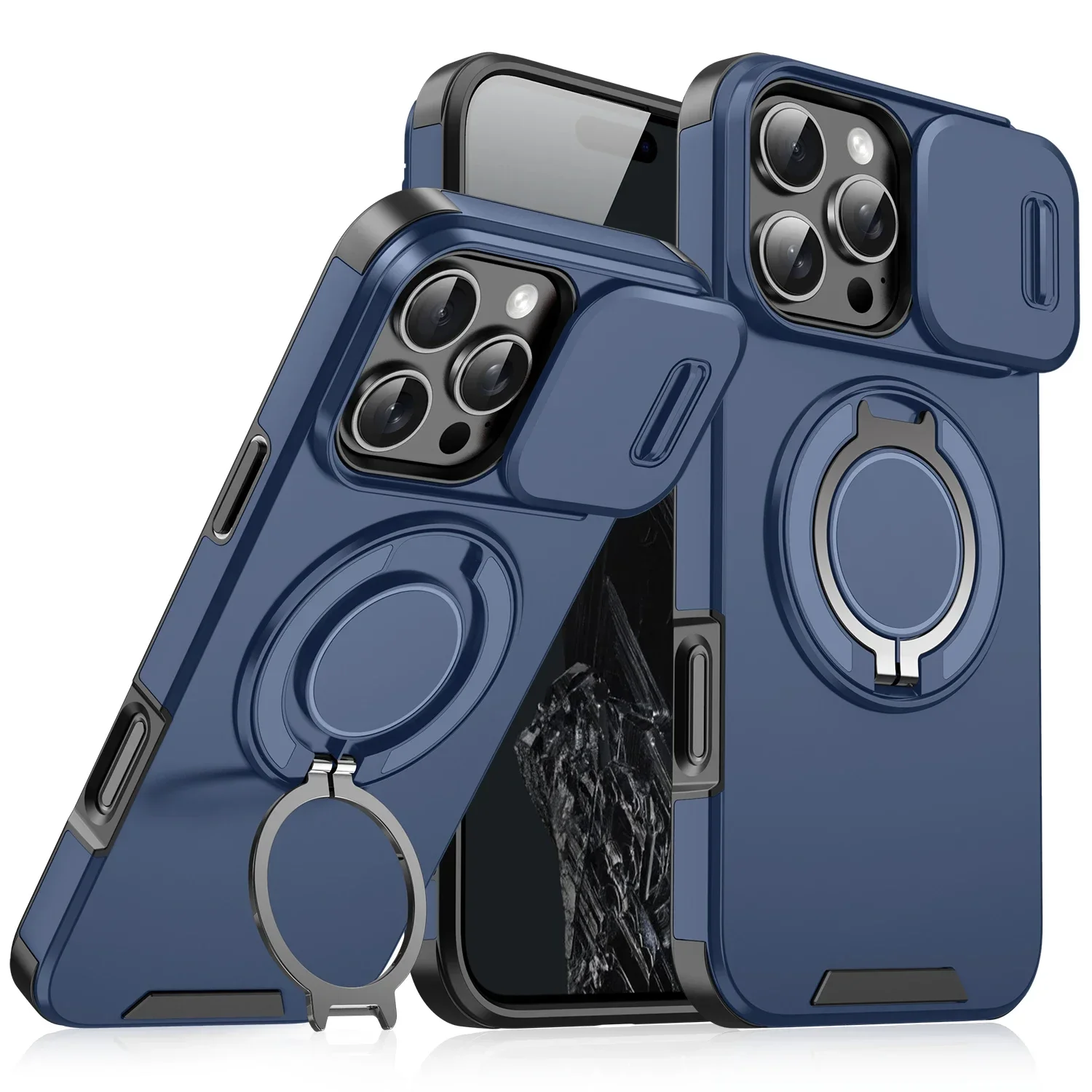 (iphone 16 Pro, Azul Oscuro) Funda Deslizante Magnética Resistente Para Iphone, Protección Para La Cámara