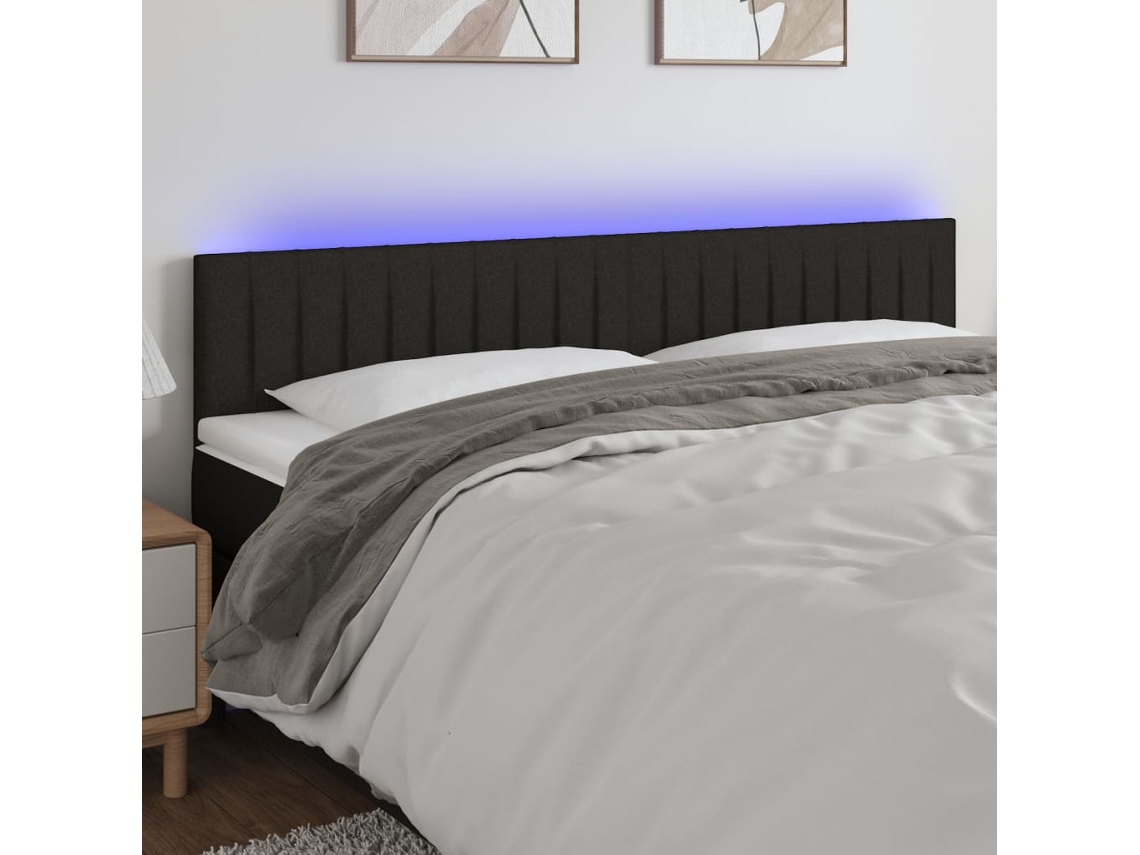 Cabecero Con Led De Tela Negro 160x5x78/88 Cm