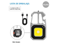 Mini linterna LED COB recargable con llavero multifuncional, resistente a los golpes MDUG (plateada)