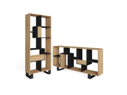 Librería Estantería, 67x31x174, Diseño Industrial, Roble Y Negro
