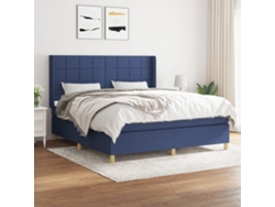Cama Box Spring Con Colchón Tela Azul 160x200 Cm