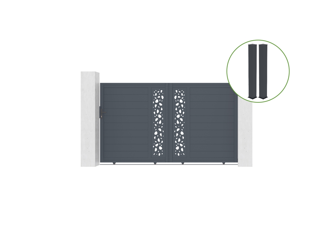 Puerta corredera 3m SUNNY H.180cm aluminio gris 2 postes 20x20cm H.190cm CASANOOV
