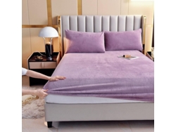 Funda De Almohada Elástica De Terciopelo Morado Suave, Forrada De Franela, Protector De Colchón De 90x200+25cm (sin Almohadas)