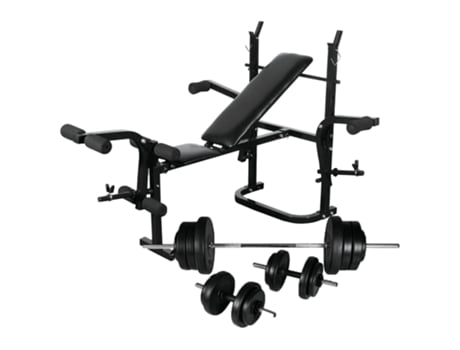 vidaXL Banco musculación con soporte pesas, pesas y mancuernas 60,5 kg