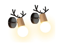 Juego De 2 Apliques De Pared Modernos Con Diseño De Astas, Para Decoración De Interiores En Madera Y Metal (negro).