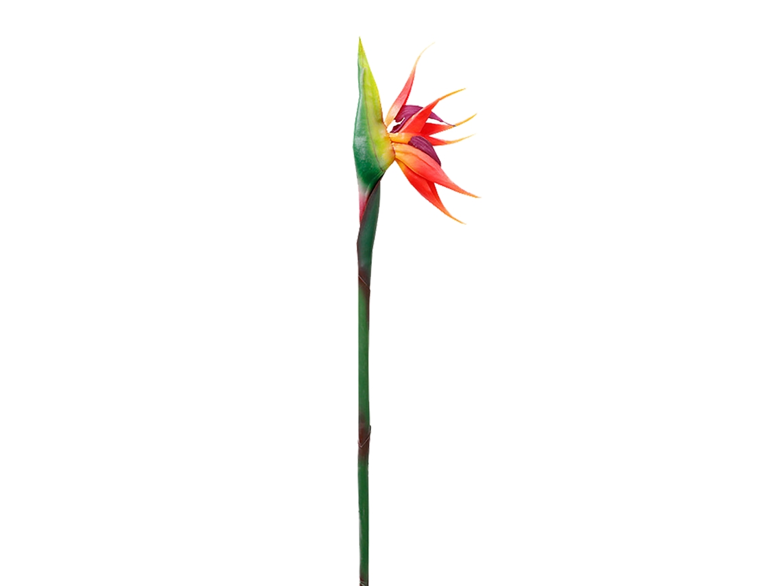 Flor artificial de ave del paraíso, decorativa, roja, puesta de sol.