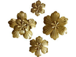 Conjunto de 4 esculturas de pared 3D en metal dorado con efecto floral, decoración de pared moderna y duradera...