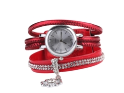 Reloj De Pulsera De Moda Para Mujer Con Correa De Piel Sintética Y Diamantes De Imitación (rojo)