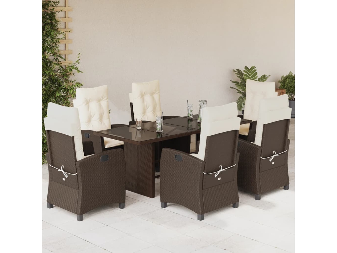 Juego de comedor de jardín de 7 piezas con cojines de mimbre marrón DKD Home Decor