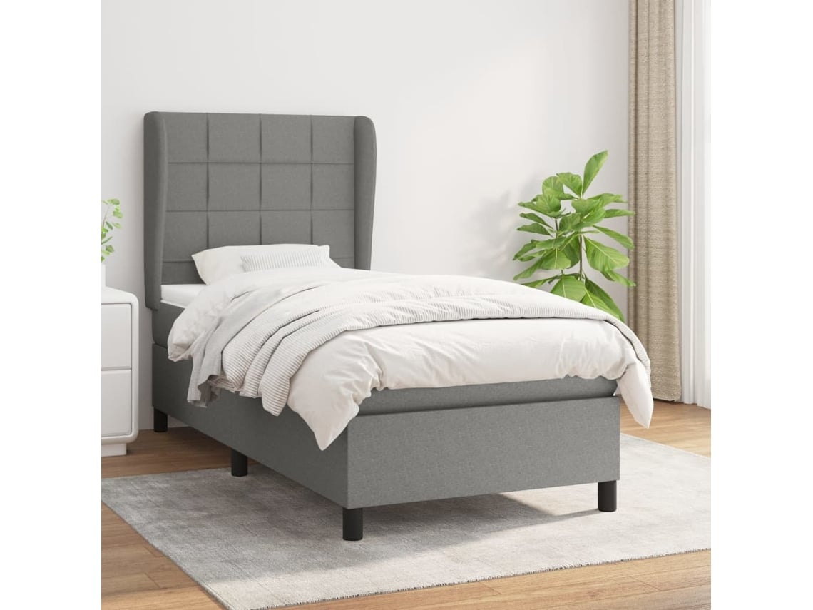 Cama Box Spring Con Colchón Tela Gris Oscuro 90x200 Cm