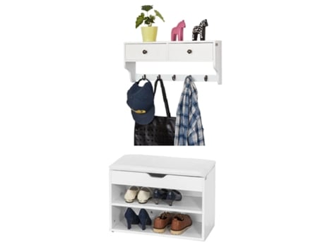 Set de 1 Banco Zapatero y 1 Perchero SoBuy FSR25-W+FRG178-W Blanco
