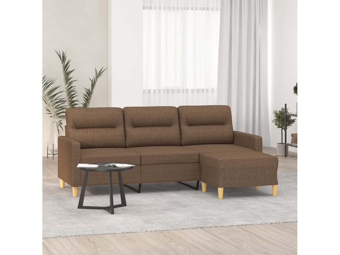 Sofá De 3 Plazas | Sofá De Salón | Sofá De Descanso Con Taburete De Tela Marrón 180 Cm