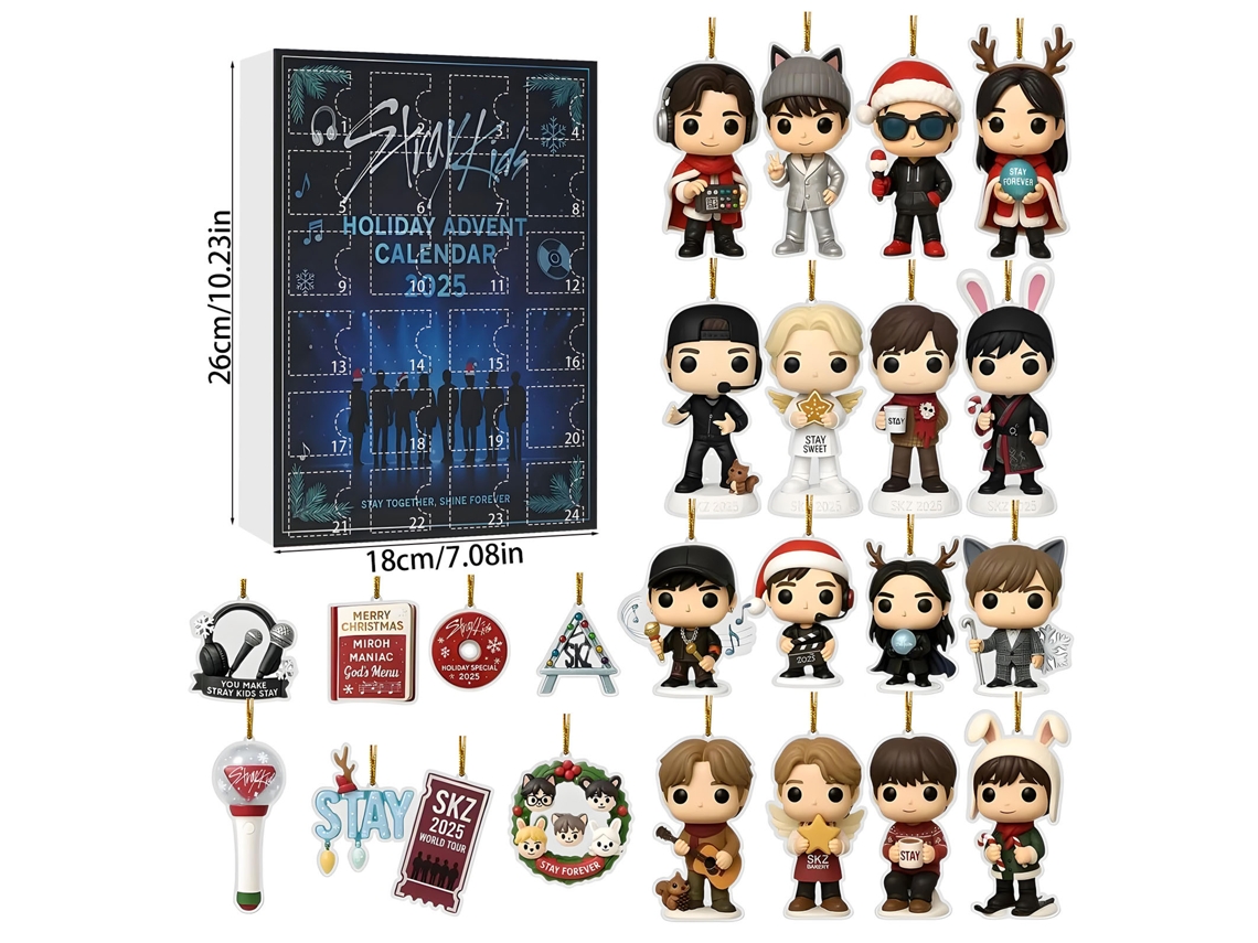 Caja sorpresa con calendario navideño, moneda de la diosa de Stray Kids, adorno colgante para árbol de Navidad