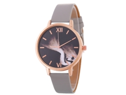 Reloj De Pulsera De Cuarzo Para Mujer Con Correa De Piel Sintética, Estilo Sencillo, Esfera Redonda Gris.