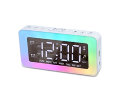 Reloj digital LED con alarma, luz nocturna y espejo, brillo/volumen ajustable.