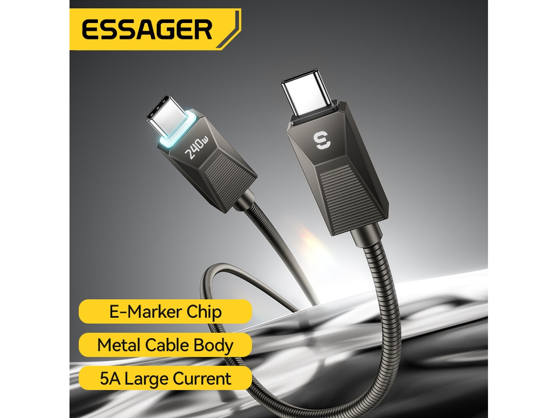 Cable Essager Es-x75 5a 240w Tipo-c A Tipo-c Pd3.1 Carga Rápida Transmisión De Datos Núcleo De Cobre Esta?ado Línea De 1m/2m De Largo