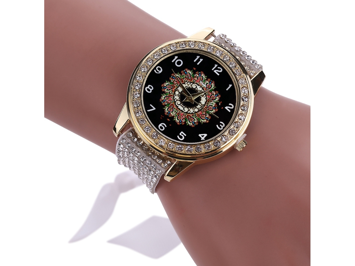 Reloj De Pulsera De Cuarzo Para Mujer Con Correa De Malla Blanca Y Pedrería.