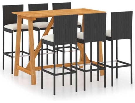 Conjunto 7 Conjunto de bar para jardín VIDAXL con cojines negro