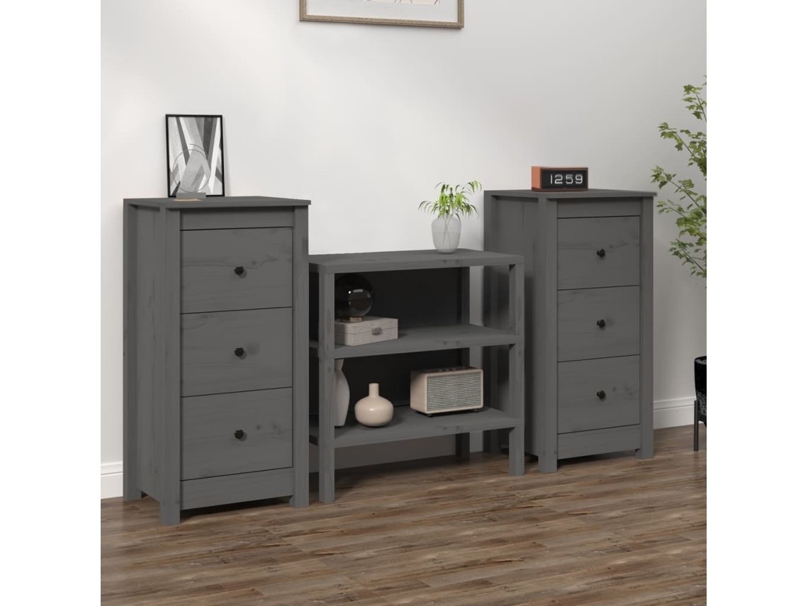 Lovely Home Aparador 2 Pzs 40X35X80 Cm Madera de Pino Maciza Gris