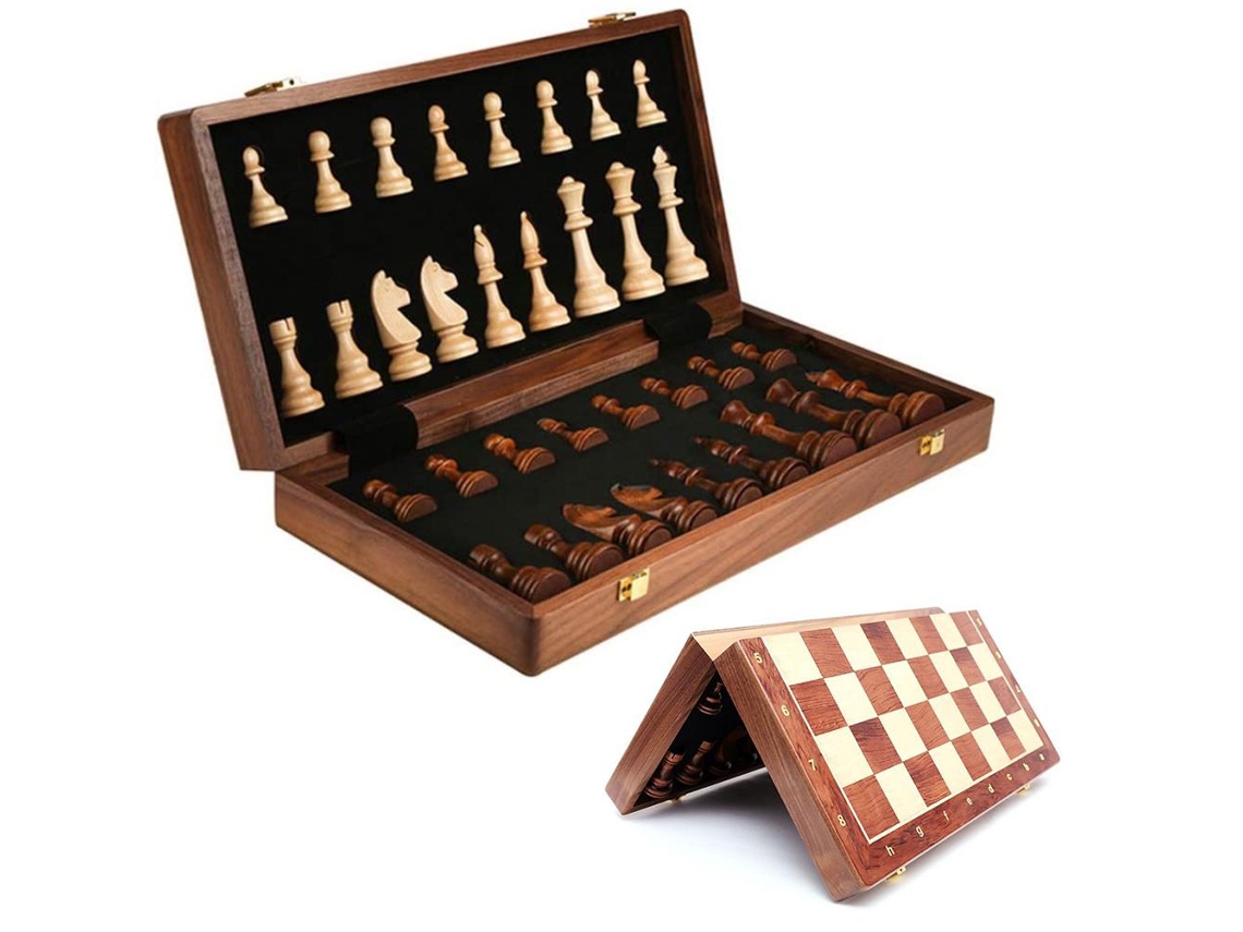 Juego de ajedrez de madera con tablero plegable, ajedrez portátil para viajes, niños y adultos.