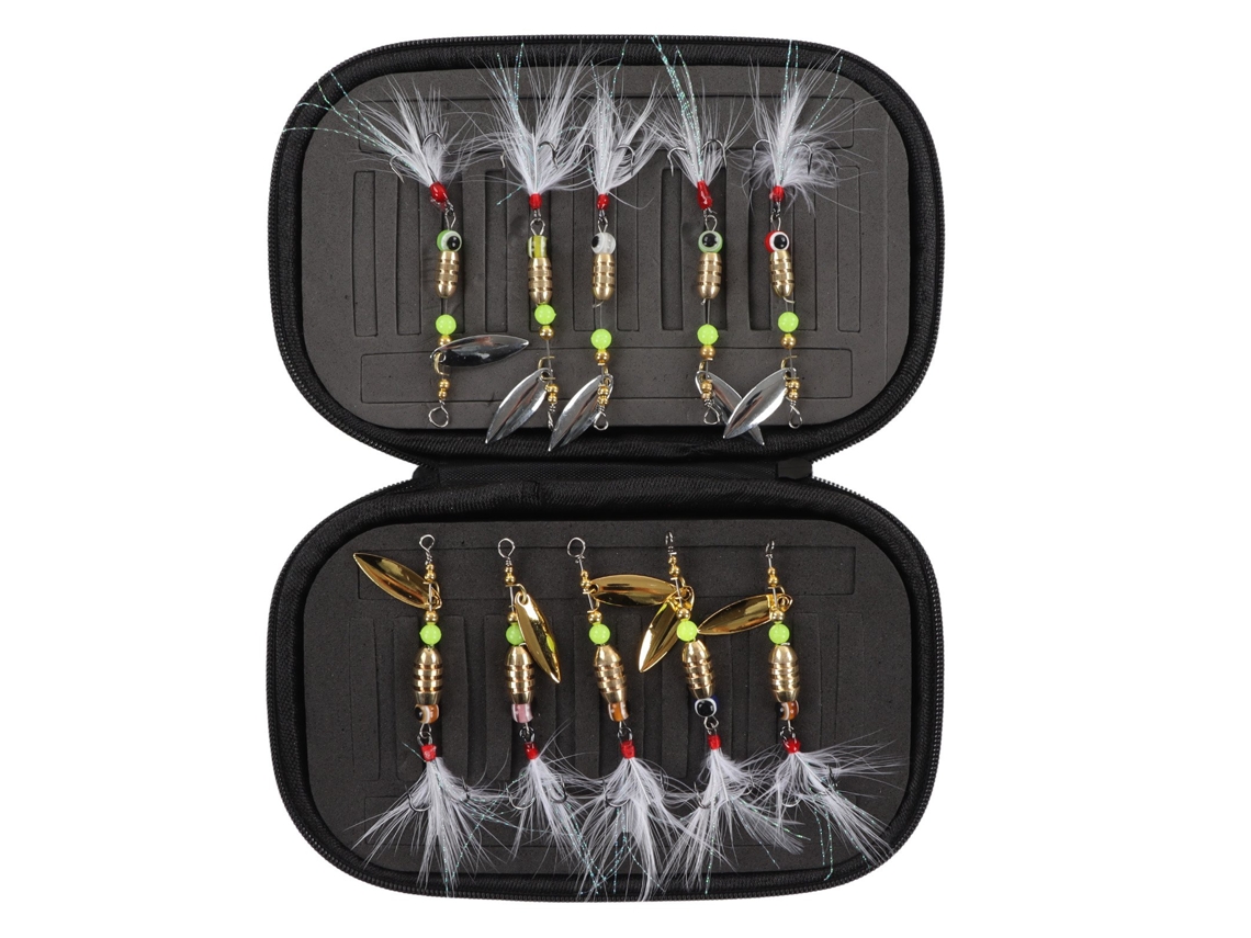 Señuelo De Pesca Giratorio Con Lentejuelas, Acero De Alto Carbono, Resistente Al Agua Salada, Kit De 10 Piezas Con Caja De Almacenamiento.