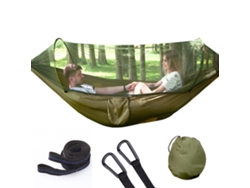 Hamaca Portátil Individual Con Mosquitera, Adecuada Para Mochileros Y Campamentos Al Aire Libre (250x120 Cm) Verde Militar Siurn
