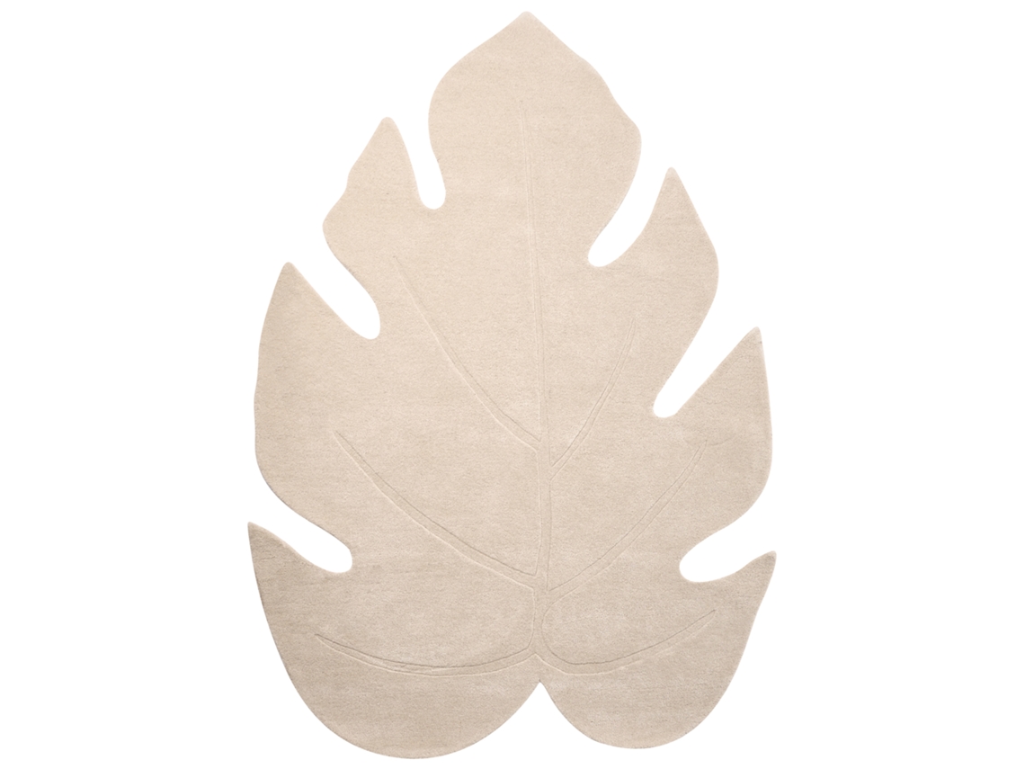 Tapete De Lã Tufado À Mão Em Forma De Folha Beliani Nainital De Lã Branco 160x230