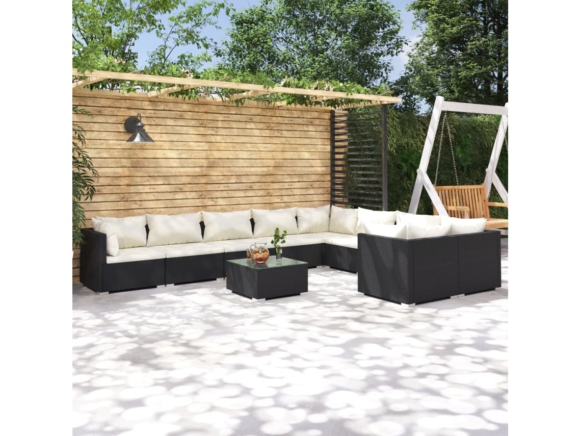 Conjunto de jardín de 10 piezas con cojines en mimbre sintético negro de DKD Home Decor