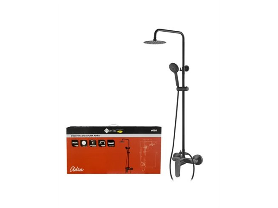 Columna de ducha frontal Adra, negra mate, extensible, 23 cm, mezclador monomando, latón.