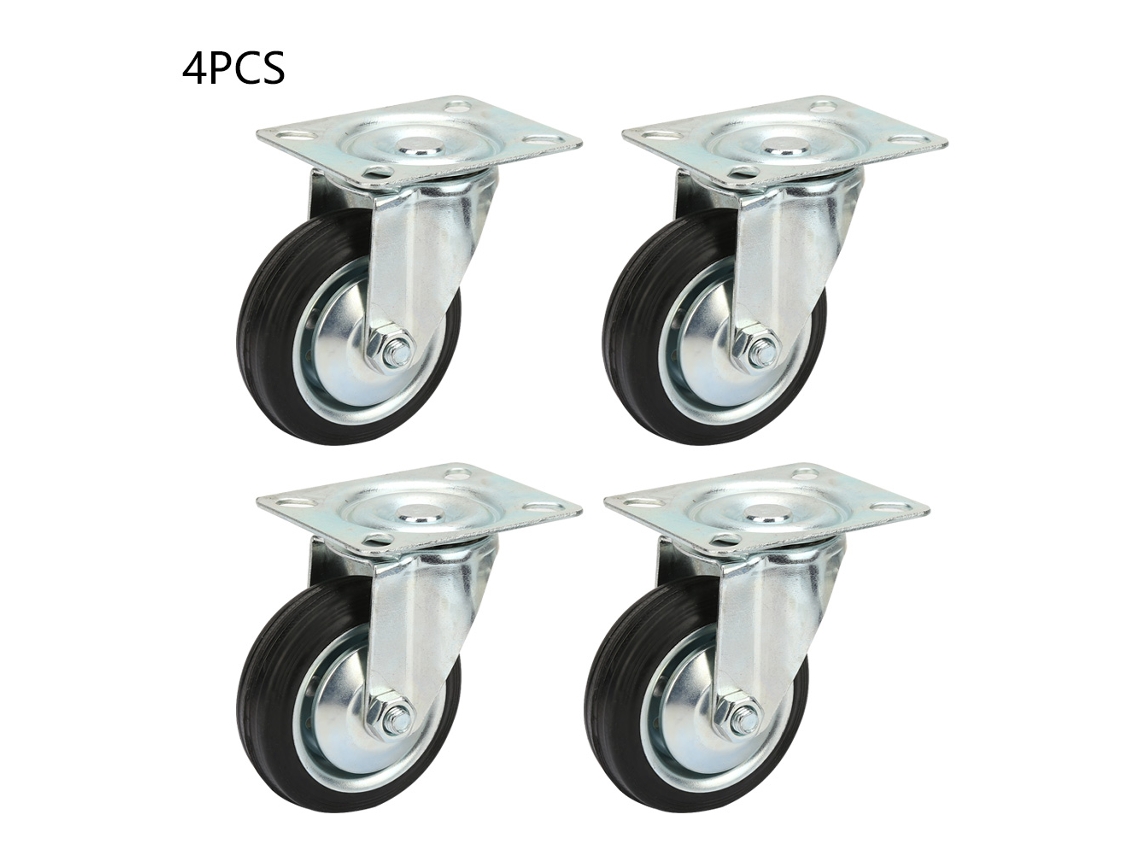 4 ruedas giratorias de goma de 3 pulgadas con placa superior para muebles y carros.