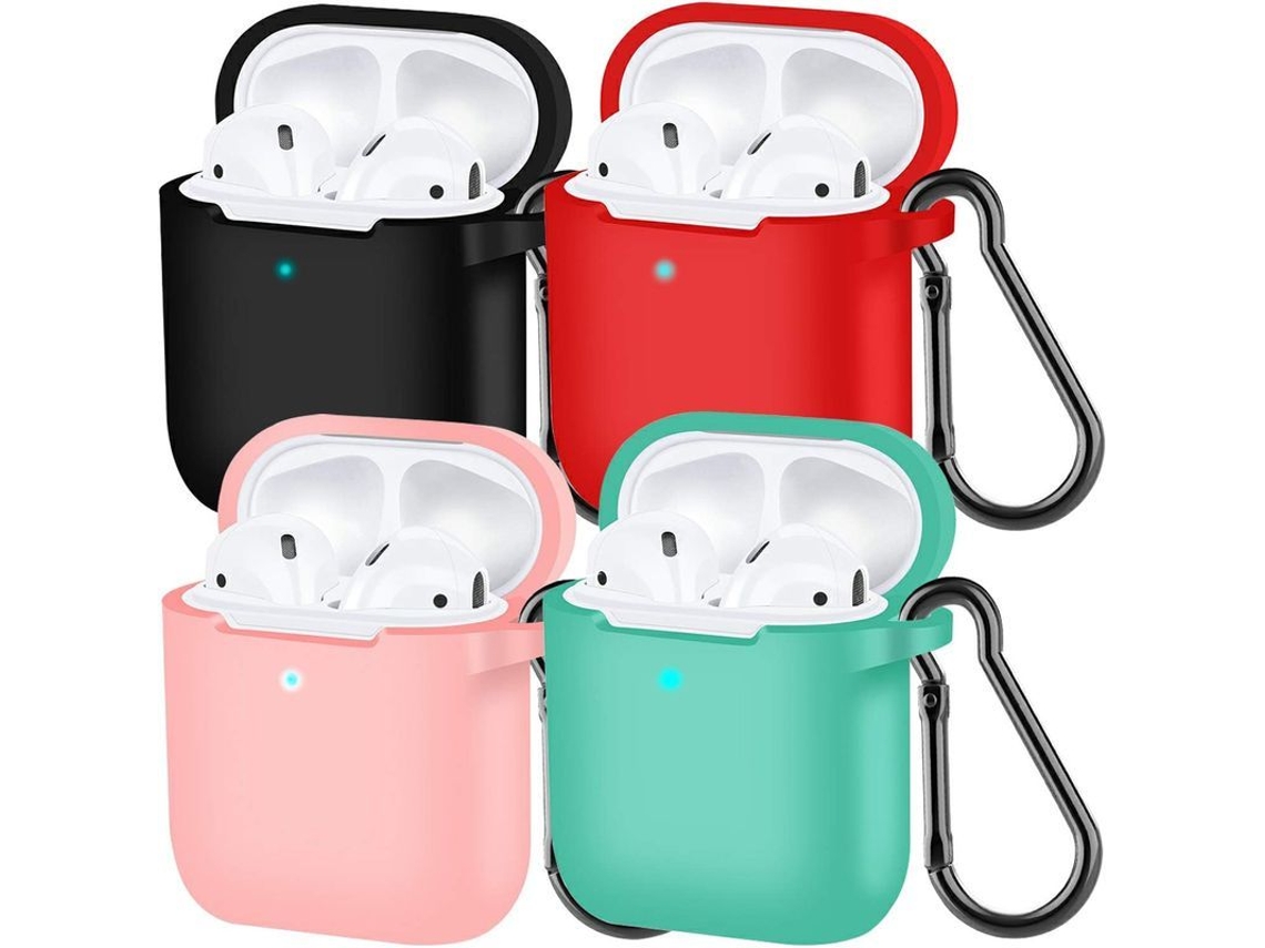 Estuche De Carga Para Airpods Con Llavero - Paquete De 4 Unidades Para Apple Airpods De 1.ª/2.ª Generación (negro, Rojo, Rosa Y Verde)