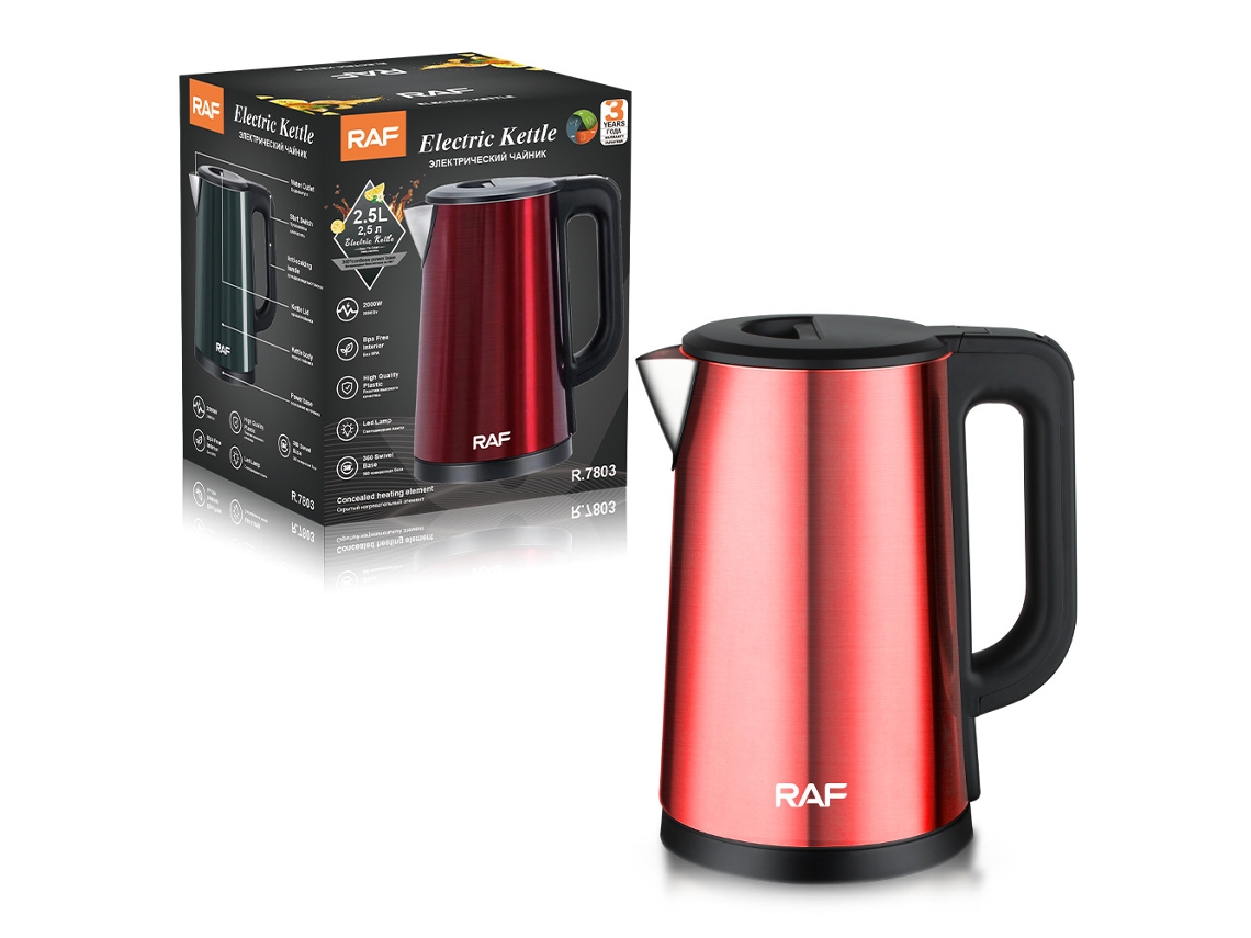 Hervidor eléctrico estándar europeo de 2,5 L, alta potencia, doble capa, apagado automático y protección contra ebullición. Mdug (rojo)