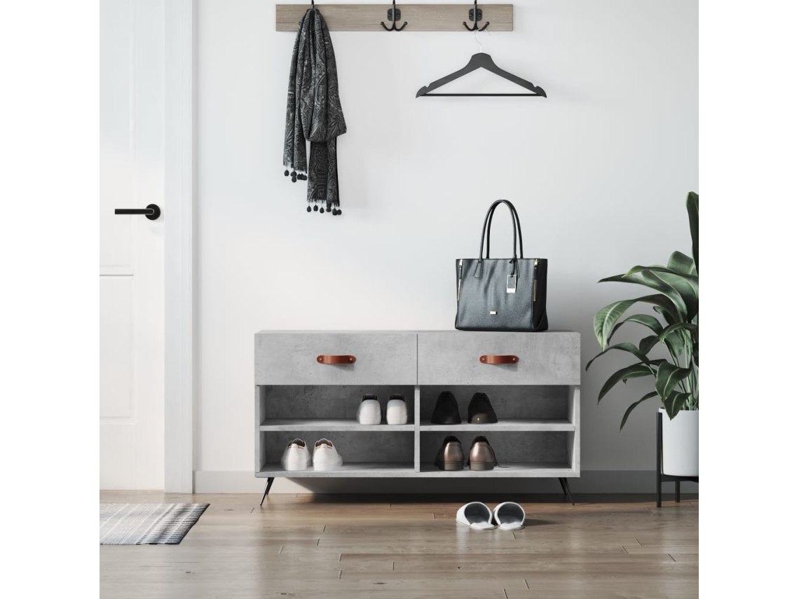 Banco Zapatero Organizador en Derivados de Madera Gris Cemento 102X35X55 Cm