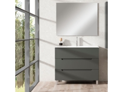 Mueble de baño con Lavabo, Espejo y Aplique LED VICTORIA 100x45 cm acabado Grafito mate 3 cajones con patas