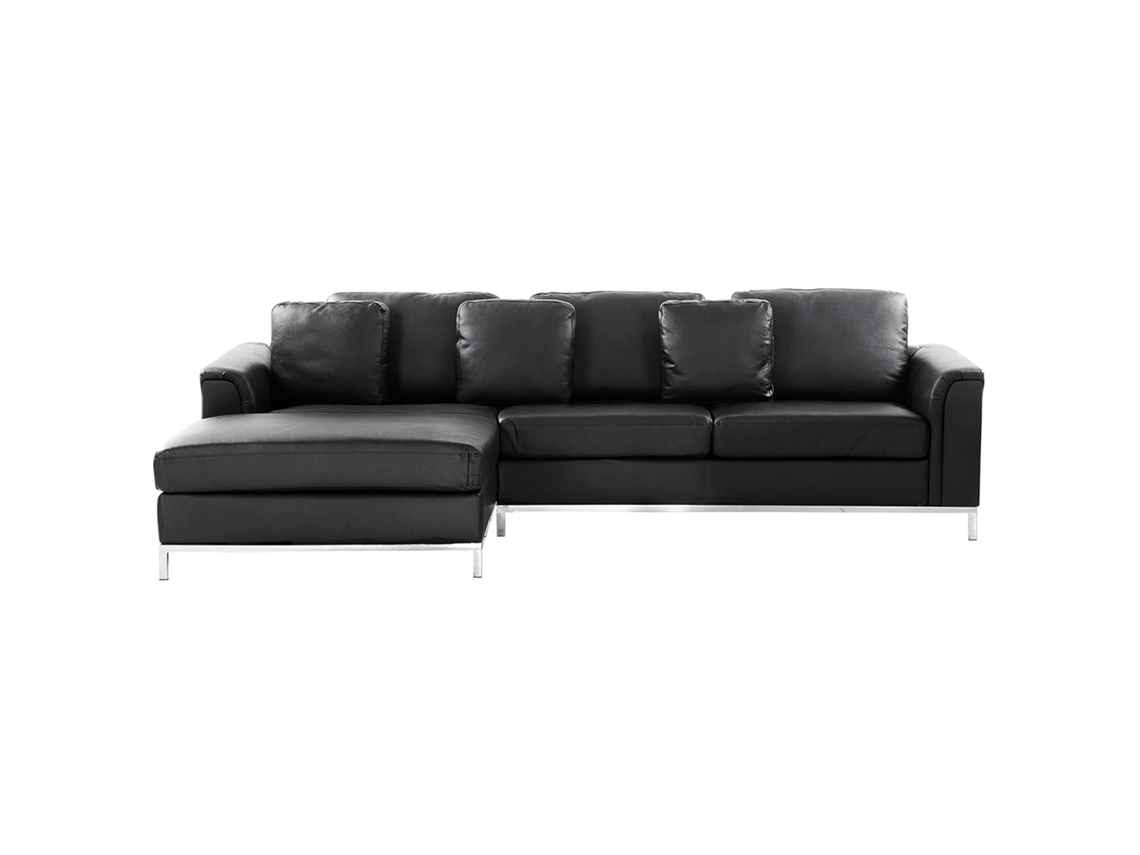 Sofá de esquina derecha BELIANI Oslo de Piel Negro 270x151x64